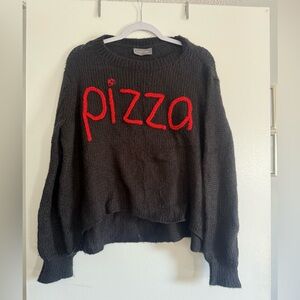 Wooden Ships Black Sweater with Red 'Pizza' Design